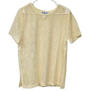 Vtg Sheer Crochet Overlay Lace Blouse Top Womens LP Cottage Coquette